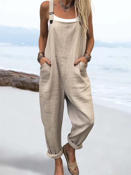 Dam Jumpsuit – Avslappnad Passform – Justerbara Axelband – Andningsbart Tyg – Fickor
