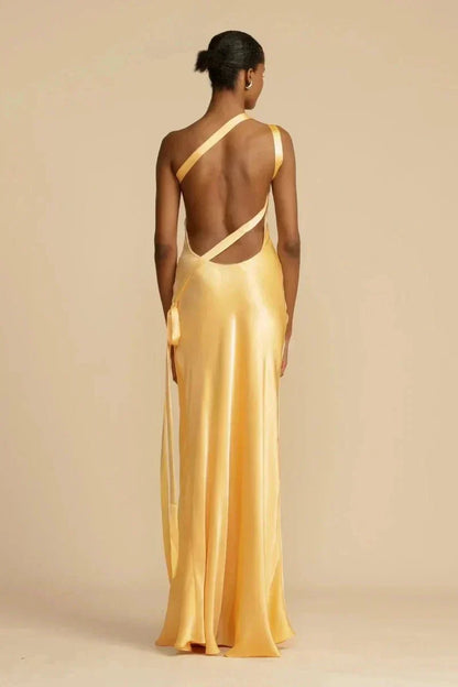 Dam Klänning – Maxilängd – Satin – Figurnära – Elegant Asymmetrisk One-Shoulder