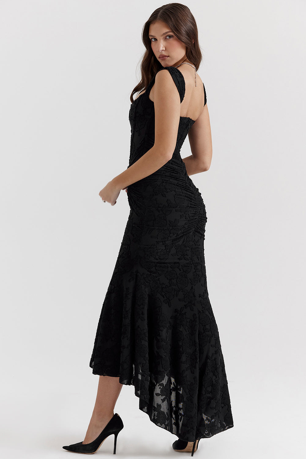 Damklänning – Off Shoulder – Spets – Figurnära Passform – Elegant Lång Aftonklänning