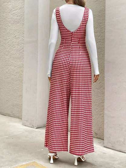 Dam Jumpsuit – Houndstooth Mönster – Vida Ben – Knappar – Figurnära Passform