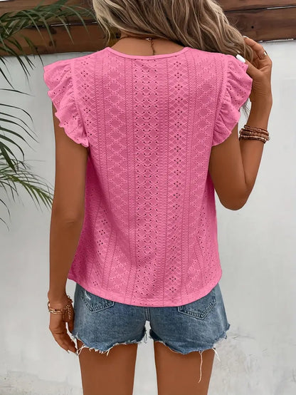 Dam Blustopp – Broderad Hålsöm – Ryschärm – Rund Hals – Elegant och Luftig