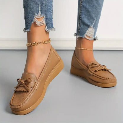 Damskor Moccasiner - Äkta Läder - Klassisk Design med Rosett - Bekväma & Halkfria