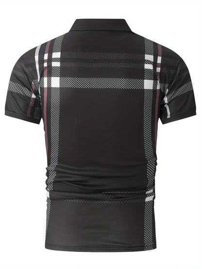 Herr Polo T-shirt - Rutigt Mönster - Slim Fit - Andningsbar Kortärmad