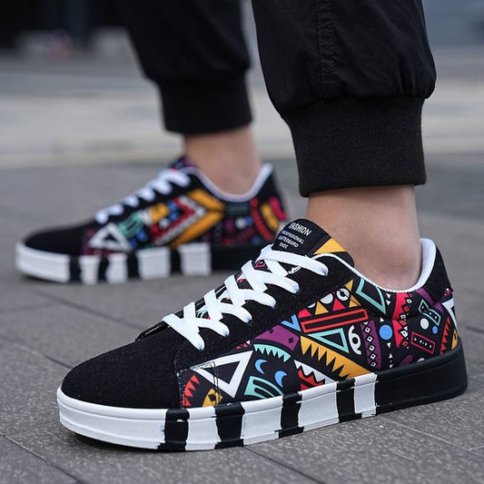 Herr Sneakers - Lågt Skaft - Geometriskt Mönster - Trendig & Bekväm