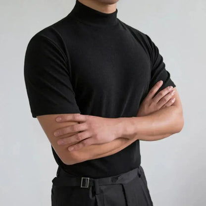 Herr T-shirt – Slim Fit – Hög Krage – Korta Ärmar – Naturliga Fibrer
