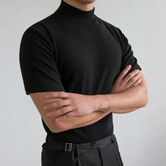 Herr T-shirt – Slim Fit – Hög Krage – Korta Ärmar – Naturliga Fibrer