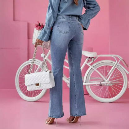 Damjeans Med Hög Midja – Vida Ben – Flared Passform – Strukturerad Denim – Hellång