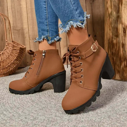Dam Ankelboots – Snörning – Blockklack – Dragkedja – Spänne – Räfflad Sula