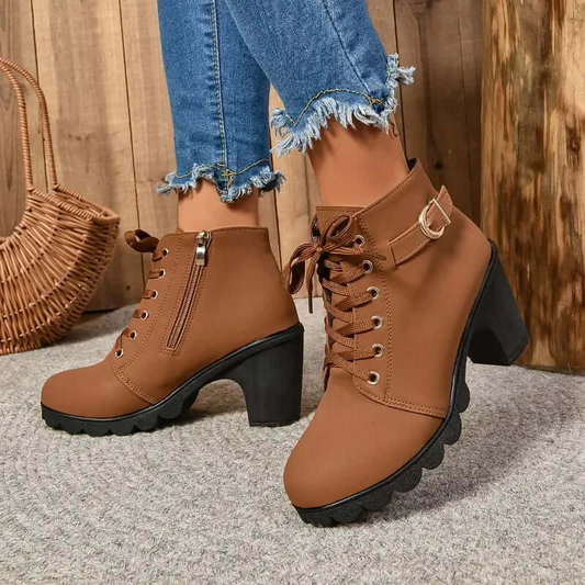 Dam Ankelboots – Snörning – Blockklack – Dragkedja – Spänne – Räfflad Sula