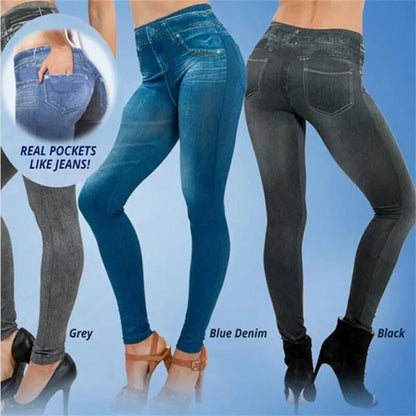 Dam Jeggings - Stretchig Denimlook - Tight Passform - Bekväm Midja - Ankelängd