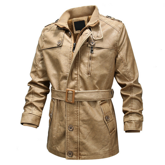 Herr Trenchcoat – Normal Passform – Skinnlook – Asymmetrisk Dragkedja – Bälte i Midjan