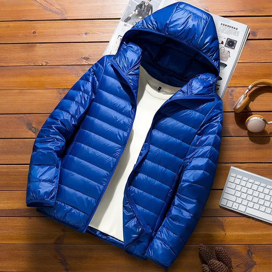 Herrjacka Puffer – Slim Fit – Vadderad Quiltad – Huva – Vattenavvisande Lättvikt
