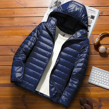 Herrjacka Puffer – Slim Fit – Vadderad Quiltad – Huva – Vattenavvisande Lättvikt