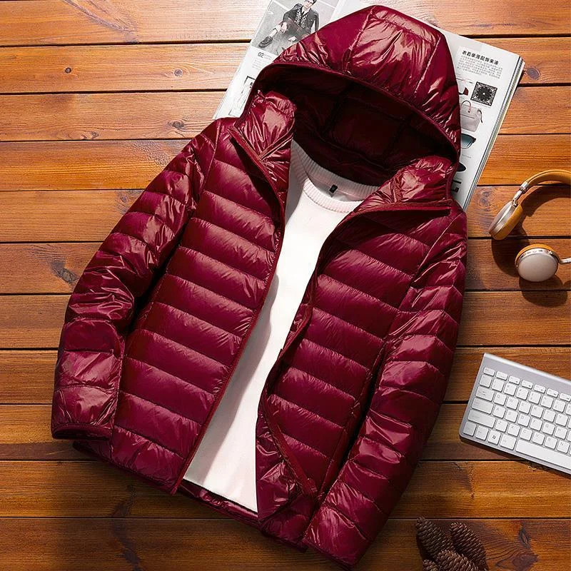 Herrjacka Puffer – Slim Fit – Vadderad Quiltad – Huva – Vattenavvisande Lättvikt