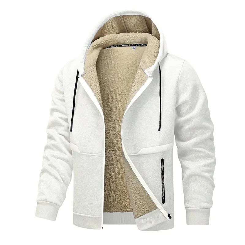 Herrjacka – Fleece med Sherpafoder – Normal Passform – Huva – Hel Dragkedja – Ribbad Kant