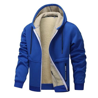 Herrjacka – Fleece med Sherpafoder – Normal Passform – Huva – Hel Dragkedja – Ribbad Kant