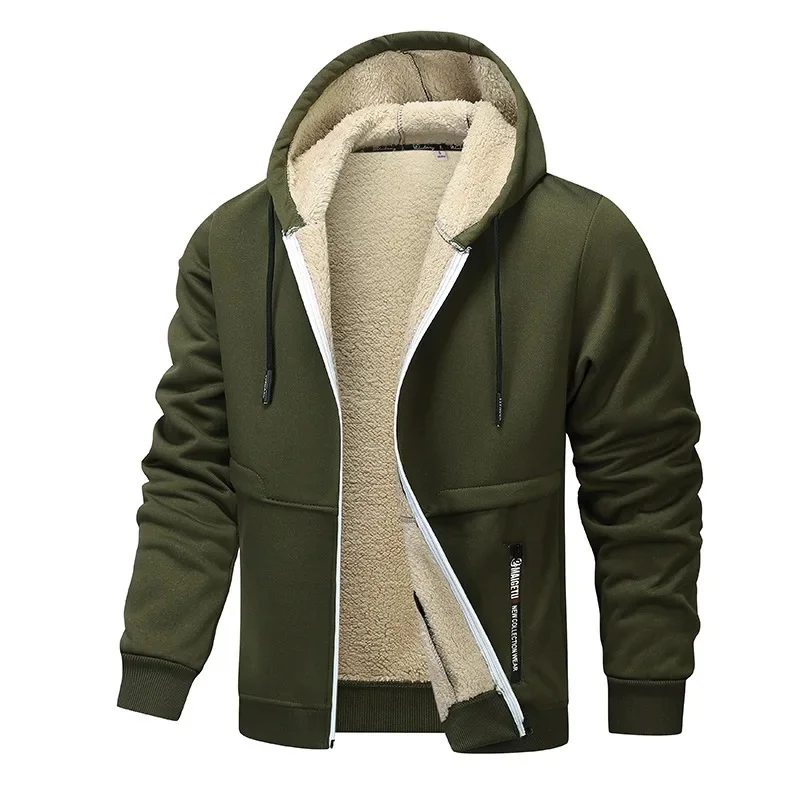 Herrjacka – Fleece med Sherpafoder – Normal Passform – Huva – Hel Dragkedja – Ribbad Kant