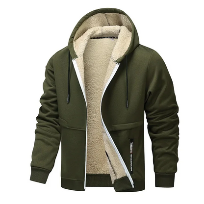 Herrjacka – Fleece med Sherpafoder – Normal Passform – Huva – Hel Dragkedja – Ribbad Kant