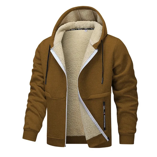 Herrjacka – Fleece med Sherpafoder – Normal Passform – Huva – Hel Dragkedja – Ribbad Kant