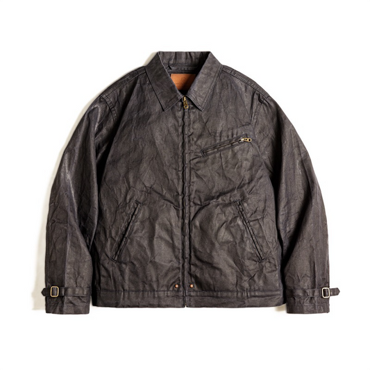 Herrjacka – Slim Fit – Vaxad Canvas – Dragkedja – Krage med Slag – Fickor med Blixtlås