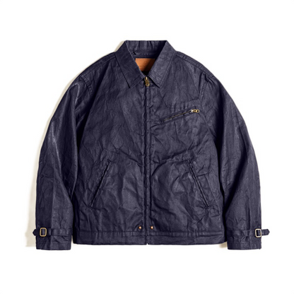 Herrjacka – Slim Fit – Vaxad Canvas – Dragkedja – Krage med Slag – Fickor med Blixtlås