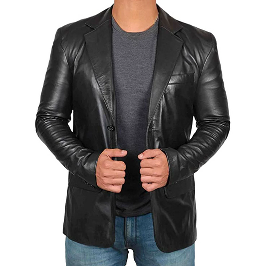 Herrar Blazer – Skräddarsydd Passform – Skinn – Enkelknäppt – Modern Siluett