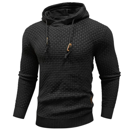 Herrhoodie – Stickad Struktur – Normal Passform – Dragsko – Ribbade Muddar