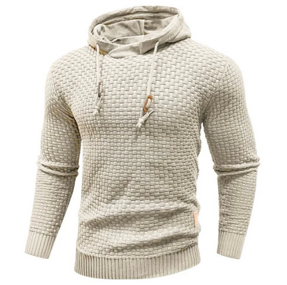 Herrhoodie – Stickad Struktur – Normal Passform – Dragsko – Ribbade Muddar