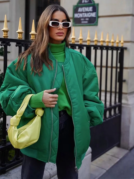 Dam Bomberjacka – Oversize Passform – Slät Yta – Ribbad Kant – Dragkedja Casual