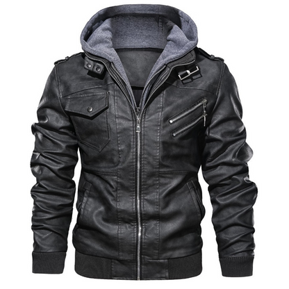Herrjacka – Slim Fit – Läderlook – Huva med Foder – Dragkedjefickor – Ribbade Muddar