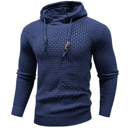 Herrhoodie – Stickad Struktur – Normal Passform – Dragsko – Ribbade Muddar