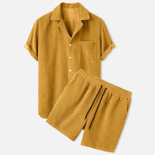 Herrset med skjorta och shorts – Avslappnad passform – Mjuk textur – Andningsbart tyg