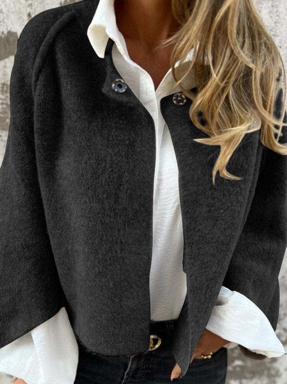 Damkappa – Ull – Avslappnad Passform – Rund Hals – Lång Ärmlängd – Knäppning Fram