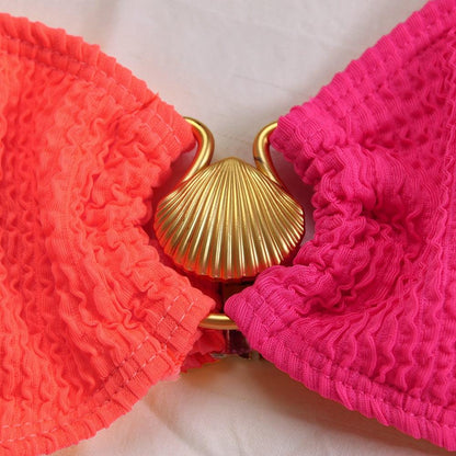 Dam Bikini Set – Figurnära Passform – Hög Midja – Ribbad Stretch – Ringdetalj