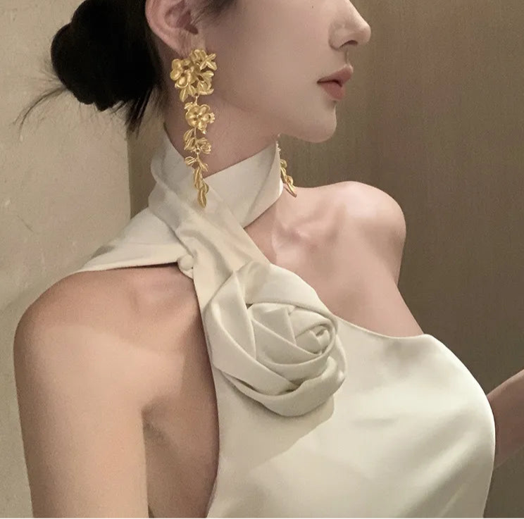 Elegant satinklänning med en axel för kvinnor – Aftonklänning i maximodell