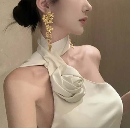 Elegant satinklänning med en axel för kvinnor – Aftonklänning i maximodell