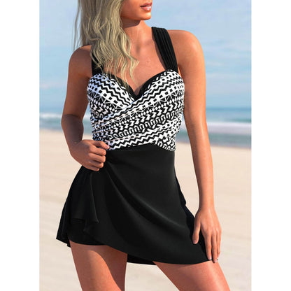 Dam Tankini Set – Stödjande Passform – Rynkad Topp – Kjolformad Underdel – Mjuk Stretch