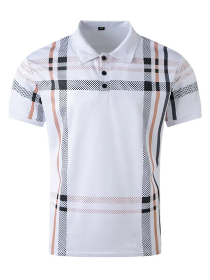 Herr Polo T-shirt - Rutigt Mönster - Slim Fit - Andningsbar Kortärmad