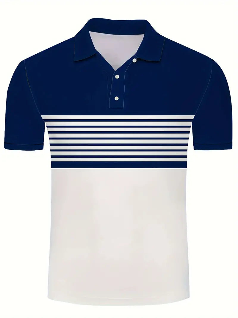 Herr Pikétröja - Randig Design - Slim Fit - Kortärmad Andas Komfort