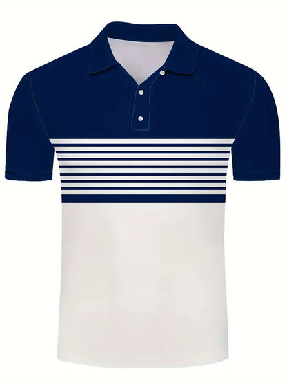 Herr Pikétröja - Randig Design - Slim Fit - Kortärmad Andas Komfort