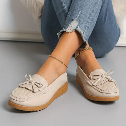Damskor Moccasiner - Äkta Läder - Klassisk Design med Rosett - Bekväma & Halkfria