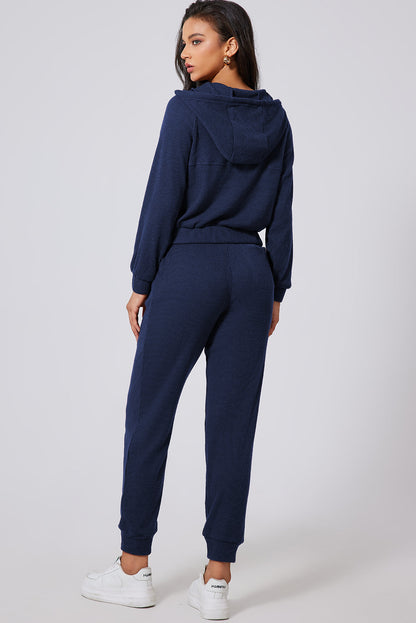 Damtracksuit - Ribbad Lounge Set - Kvartzip Tröja & Högmidjade Joggers