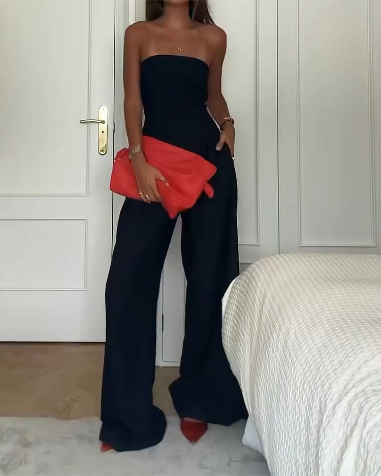 Dam Jumpsuit - Axelbandslös - Vida Ben - Fickor - Elegant och Bekväm