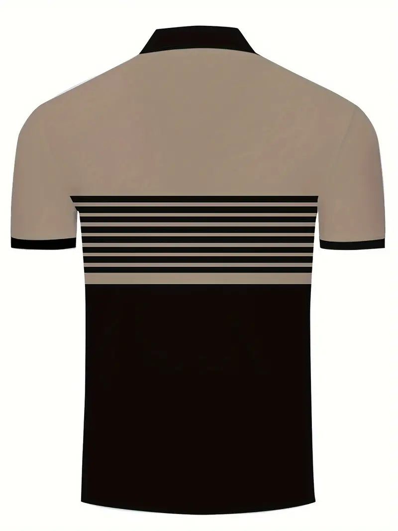 Herr Pikétröja - Randig Design - Slim Fit - Kortärmad Andas Komfort