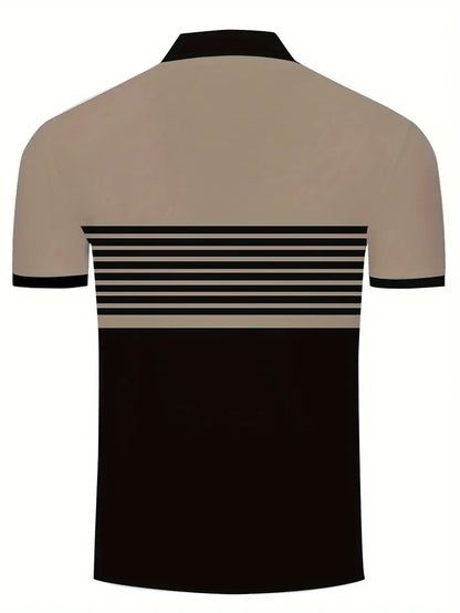 Herr Pikétröja - Randig Design - Slim Fit - Kortärmad Andas Komfort