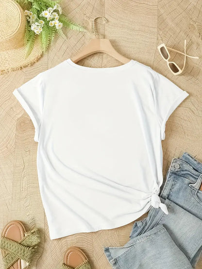 Dam T-shirt – Avslappnad Passform – Andningsbar Mix – Blommigt Tryck – Kort Ärm