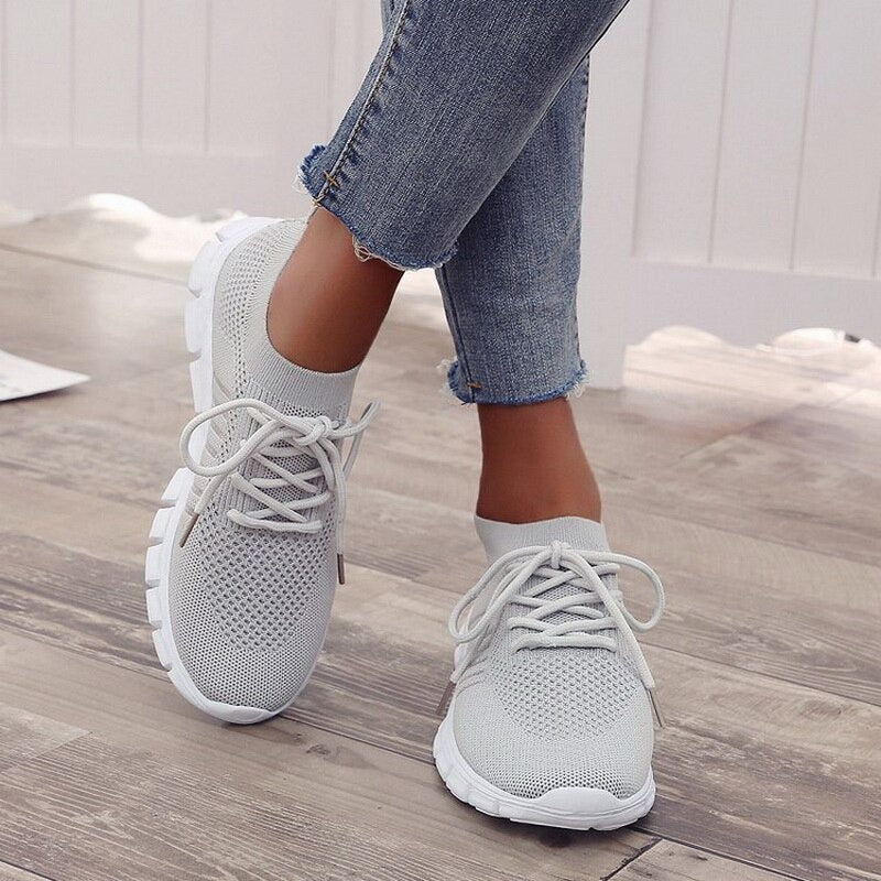 Dam Sneakers - Andningsbar Stickad Ovandel - Snörning - Lättvikt och Greppvänlig