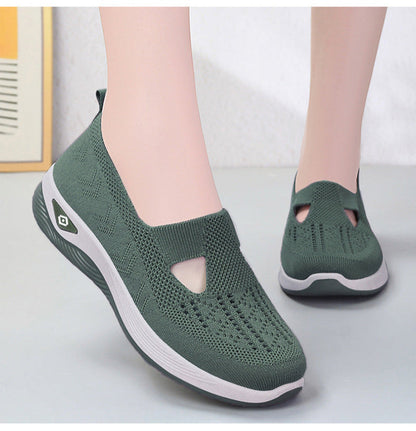 Dam sneakers slip-on – låg modell – andningsbar stickad ovandel – dämpad sula