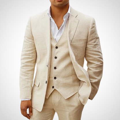 Herrkostym – Slim Fit Blazer, Västdel och Byxor – Klassisk Ullstruktur
