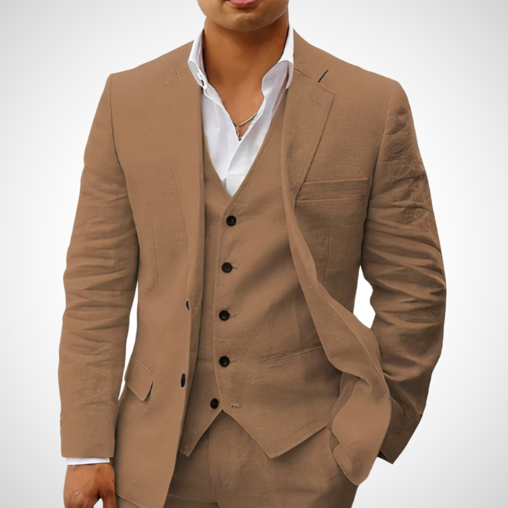 Herrkostym – Slim Fit Blazer, Västdel och Byxor – Klassisk Ullstruktur